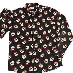 North Pole Trading Co Men's Black Santa Wearing Sunglasses Button Up Shirt Large